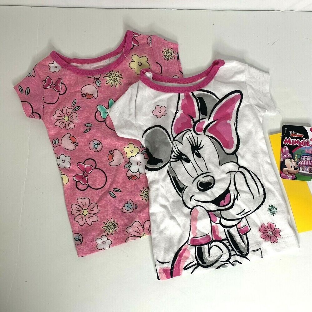 2 Disney Jr Girls Minnie Mouse T Shirts Size 12 Months Pink White